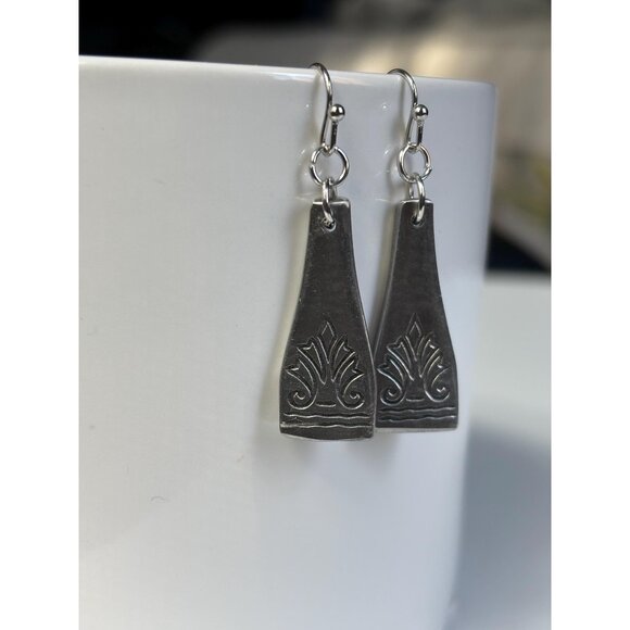 Handmade Upcycled Silverware Earrings: Geometric Stainless Steel Drop Earrings - Picture 1 of 6